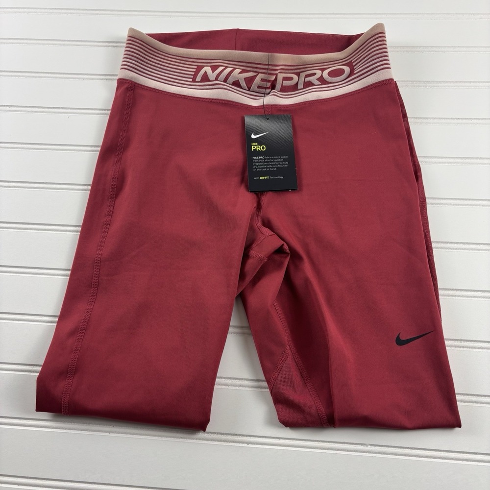Women's Nike Pro‎ Mid Rise 7/8 MEDIUM Red/Light Maroon Leggings MSRP $55.00